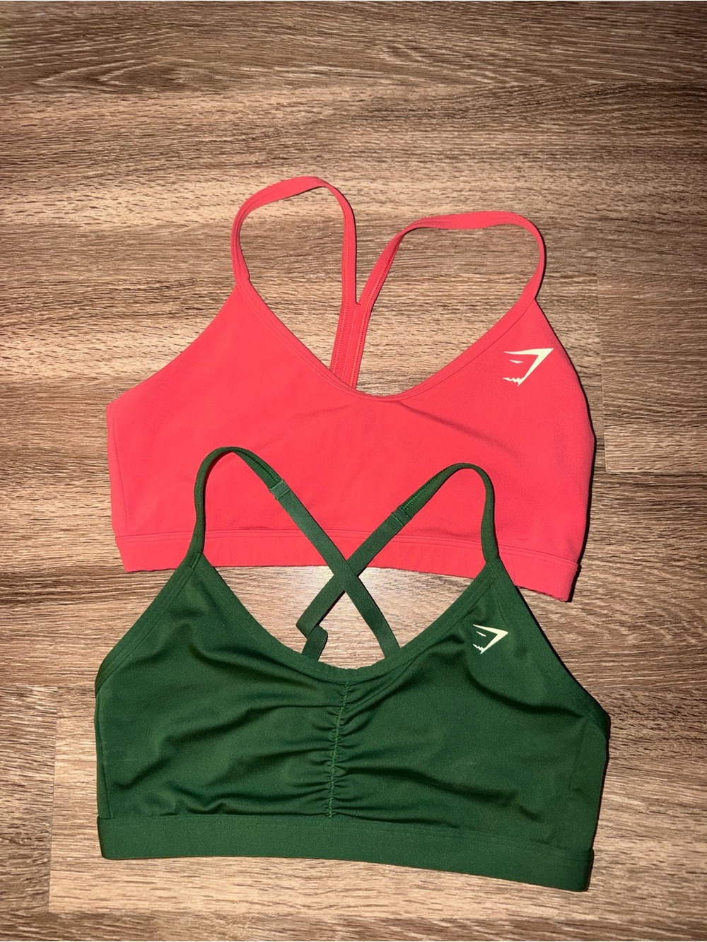 Gymshark Seamless Strappy Sports Bra - Red and Forest Green